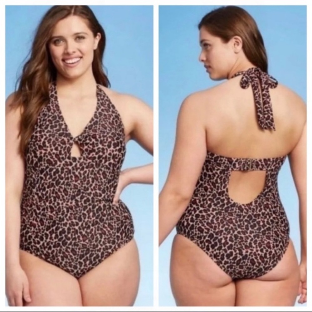 Kona Sol Animal Leopard Print Keyhole One-Piece Swimsuit Women’s Plus Sz 16w NEW